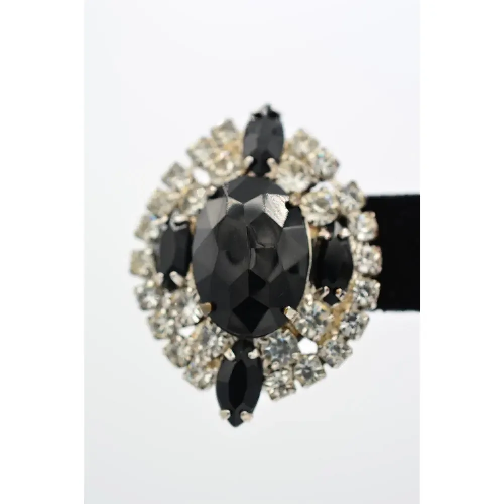 Vintage Black Clear Rhinestone Crystal Cluster Statement Clip On Earrings BinAF